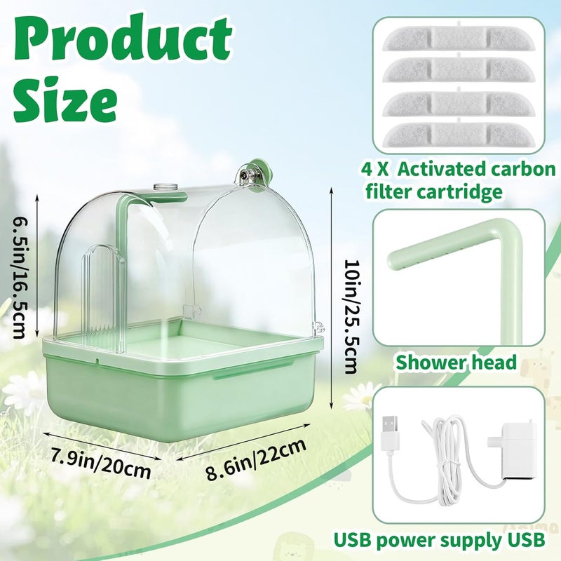 Maxdot Automatic Bird Baths for Cage Parakeet Bath with Pump Indoor Parrot Bathtub with Shower Running Water, Motion Sensor, Filter for Pet Birds Budgies Lovebirds Finches Cockatiels Cockatoos, Green - Image 4